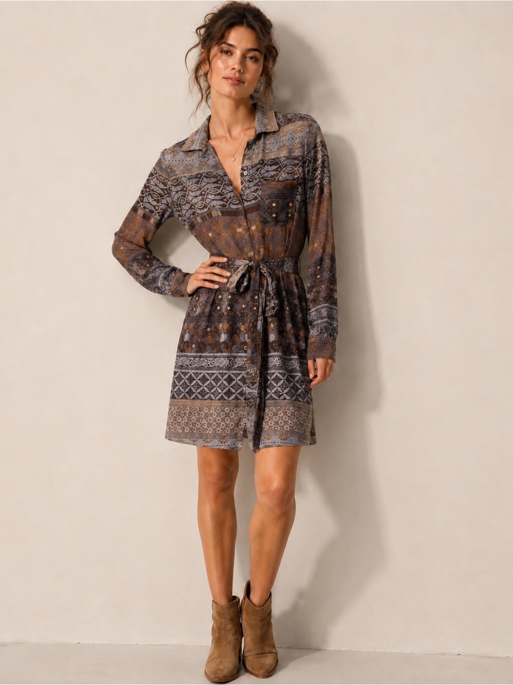✨ Hale Bob Silk Printed Shirt Dress Size Small